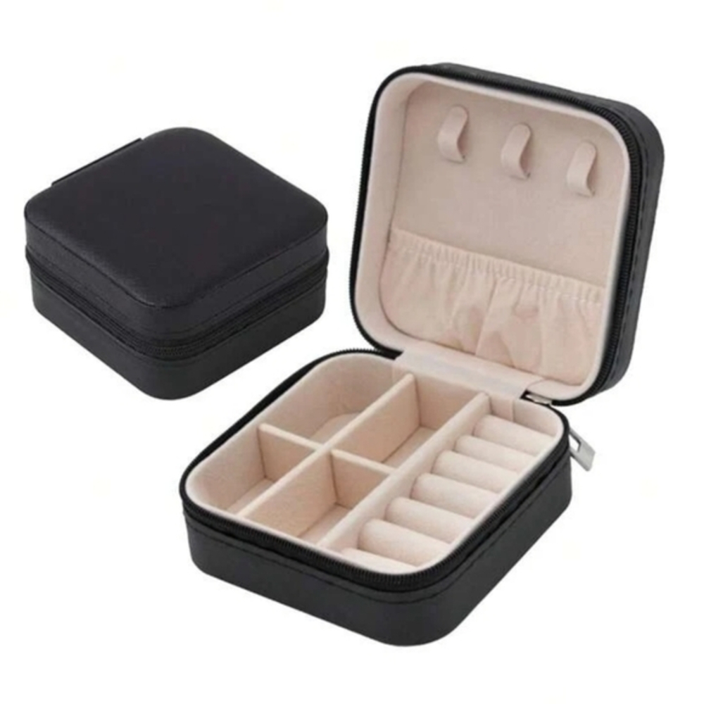 Mini Travel Jewelry Storage Box Black PU Leather‎ NWT